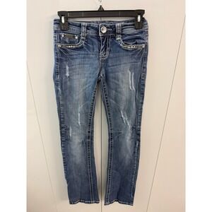 LA Idol USA Rhinestone Wing Bootcut Jeans Size 0 W26 L34 Distressed Y2K Denim